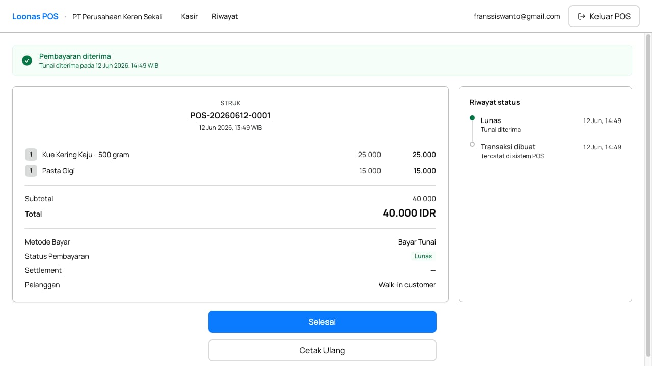 Struk pembayaran dan status lunas